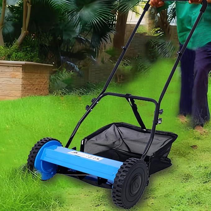 Reel Lawn Mower with Grass Catcher and Tool-Free Blade Adjustment, 5-Blade Manual Push Lawn Mower, 5-Position Height Adjustable