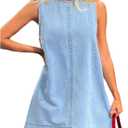 Milumia Women's A-Line Sleeveless Crew Neck Denim Dress Loose Casual Mini Jean Dresses M