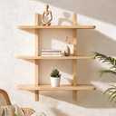 Wood Floating Shelves for Wall 28 inch x 32 inch 3-Tier Wall Mounted Floating Shelf Heavy Duty Solid Rubber Wood for Home Living Room, Coffee Bar, Book Storage, Kitchen Decor (1, Natural Wood)