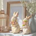 2 Pcs Easter Decorations Spring Glitter Bunny Flower Figurines Gold White Rhinestone Rabbit Resin Statue Set Cute Crystal Bunny Table Gifts or Home Desk Centerpieces Tiered Tray Indoor Decor