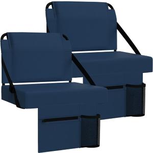 2pcs Stadium Seat for Bleachers with Back SupportPortable Bleacher Chairs with Back and CushionIncludes Shoulder Strap and Cup Holder (Navy,2 Pack)