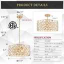 CATINER Gold Crystal Chandelier Modern 18" Round Semi Flush Mount Ceiling Light for Dining Living Room Bedroom & Foyer - Large Round Pendant Fixture