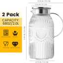 Bandesun Glass Pitcher with Lid, 68 oz/ 2 Liter 2Pack Vintage Water Pitcher,Glass Water Carafe for Cold Brew, Coffee, Lemonade, Iced Tea,Beverage, Heat Resistant Jug