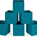 MaidMAX Cloth Storage Bins, Set of 6 Foldable Collapsible Fabric Cubes Organizers Basket with Dual Handles, Teal