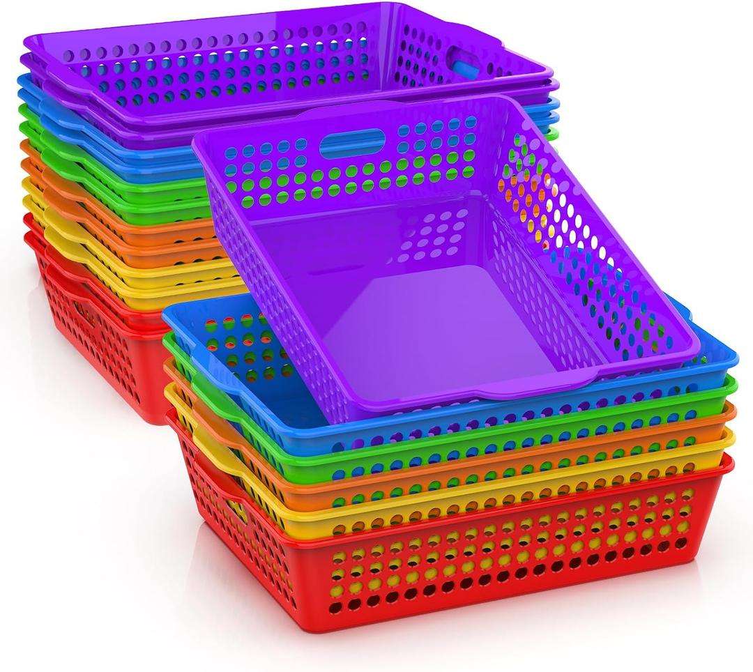 18 Pack Plastic Stackable Desk Paper Baskets, 13.8x10.6x3.1in Turn in Trays