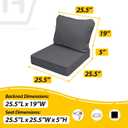 AAAAAcessories Outdoor Deep Seat Cushions, Waterproof, Fade-Resistant Patio Furniture Replacement Cushions, 25.5" x 25.5" x 5" + 25.5" x 19", Set of 2, Dark Gray
