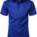 ZEROYAA Men's Casual Urban Stylish Slim Fit Short Sleeve Button Up Dress Shirt with Pocket M