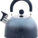 Emeril Lagasse 2.6 Quart/2.5 Liter Whistling Tea Kettle, Stainless Steel Tea Pot for Induction Stove Top, Fast to Boil Water for Home Kitchen Condo, with Ergonomic Cool Folding Grip Handle, Black Comb