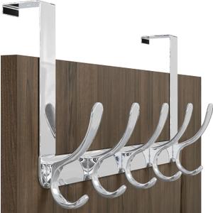 WEBI Over The Door Hook 5 Coat Hooks,Over The Door Towel Rack,Door Hanger Over Door Coat Rack for Hanging Towels,Clothes,Bathroom,Chrome