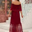 Women's Off The Shoulder Embroidered Lace Maxi Wedding Dress Boho Wedding Guest Formal Party Maternity Photoshoot Dresses (Red, XXL)