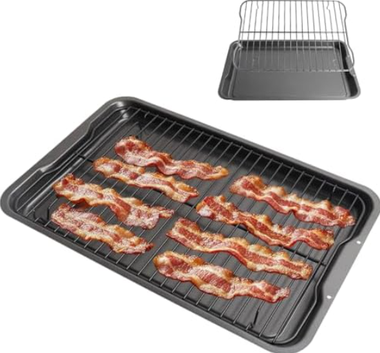 DcYourHome Universal Baking Sheet with Wire Rack for Ninja B32102 Foodi Bakeware Set, Premium Nonstick Toaster Oven Pan & Roasting/Cooling Rack for Oven, Air Fryer Cookware Accessory with 17 x 11 inch