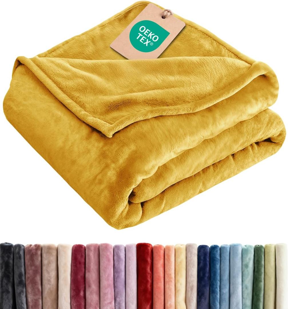 Fleece Blanket Throw XL Size - Ultra-Soft Flannel Fleece Blanket - Gold | Soft, Warm, Outdoor Picnic Blanket for Camping, Travel, Lightweight, Cozy, Anti-Static, Home Decor Gifts for Men & Women
