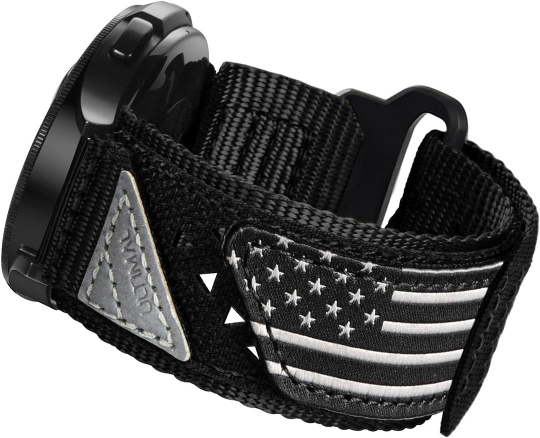 ULTIMAL Band Compatible with Samsung Galaxy Watch 7 6 5 4 40mm 44mm/ Galaxy Watch 6 4 3 Classic/Galaxy Watch 5 Pro 45mm/Active 2, 20mm Nylon Adjustable Strap for Men Women((BLACK USA FLAG, XL)