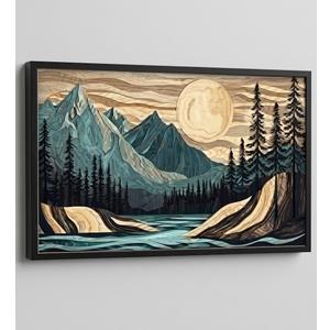 Cabin Mountian Large Wall Art for Living Room Framed Tree Canvas Oversize Print Rustic Adventure Pictures Big Painting Artwork Office Home Decor for Bedroom Dining 36"x24"