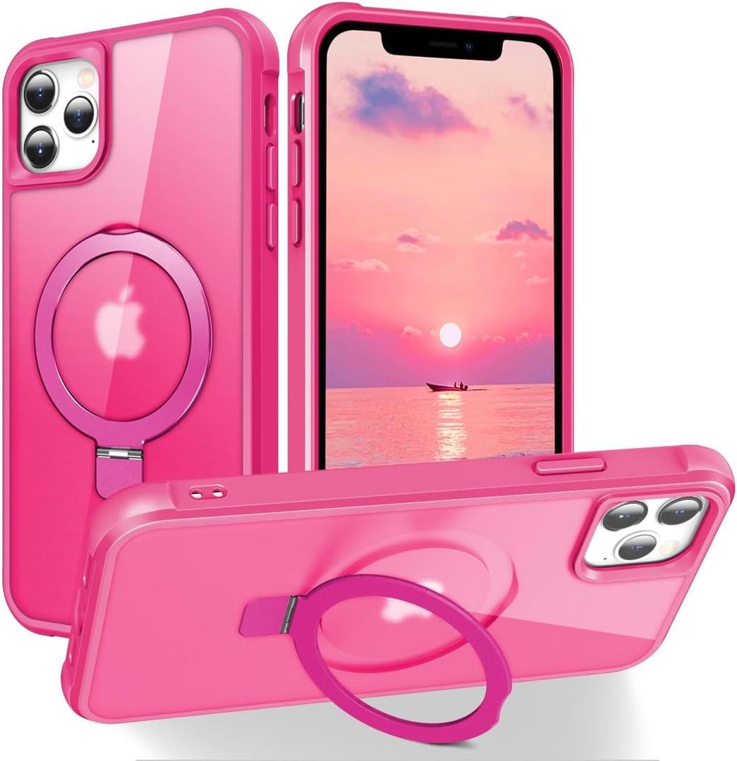 PIXIU Strong Magnetic for iPhone 11 Pro Max case Compatible with Mag-Safe, Built-in Invisible Stand,Military Shockproof Slim Protective Matte Phone Cover for iPhone 11 Pro Max 6.5"-Hot Pink