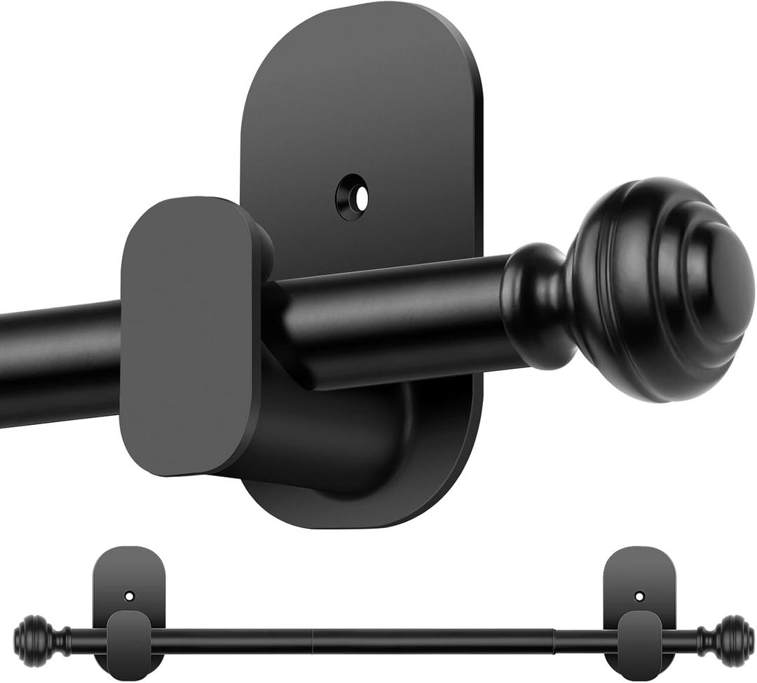 KAMANINA Curtain Rods No Drilling for Windows 32 to 86 Inches, 5/8 Inch Adjustable Renter Friendly Curain Rod with 3M Adhesive Brackets without Drilling, Black