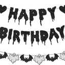 2 x Halloween Birthday Party Decorations Glitter Happy Birthday Banner Horror Movie Decor Supplies Scream Theme Party Favors(Black)