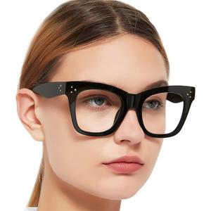 MARE AZZURO Reading Glasses 4.0 Women Oversized Square Readers 100 125 150 175 200 225 250 275 300 350 400 500 600 (Black, 4.00)