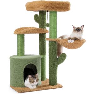 PAWZ Road 38" Multi-Level Cactus Cat Tree with Scratching Posts, Cozy Condo, and Hammock  Stylish Cat Tower for Indoor Cats (Small-38 inches)