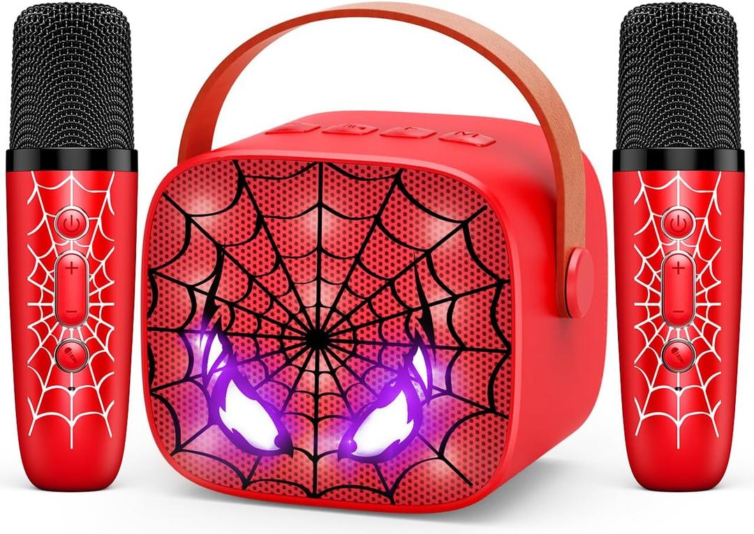 Mini Karaoke Machine Toys Gifts: Kids Toys Birthday Gifts for 4 5 6 7 8 9 Years Old Girl Boy LED Portable Bluetooth Speaker with 2 Wireless Microphone Girl Boy Kid Adult Gift Age 3-12+ (Red)