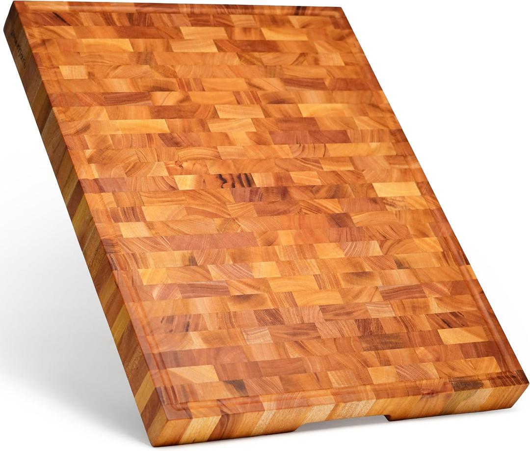SHUMARU Mahogany End-Grain Butcher Block Cutting Board 24182  Handmade in Bali, Knife-Friendly, Juice Groove, Non-Slip Feet & Ergonomic Handles  Luxury Gift for Chefs & Home Cooks