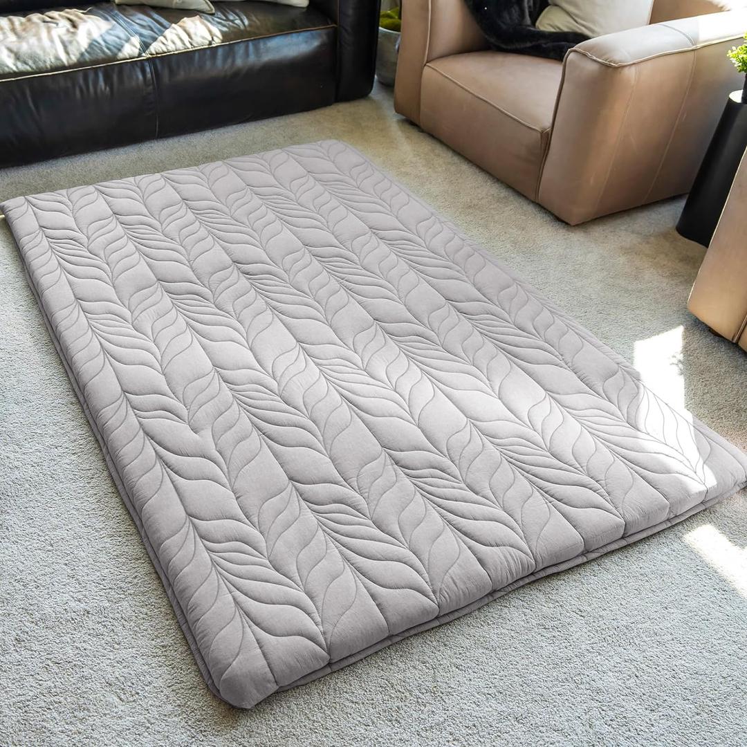 ZonLi Japanese Floor Mattress Futon Mattress Full Size, Thicken Roll Up Tatami Mat w/ 100% Cotton Washable Cover, Portable & Foldable Floor Bed Mattress for Sleeping, Dormitory, Adult Kids, Grey (Full (80"L x 54"W x 2.5"Th))