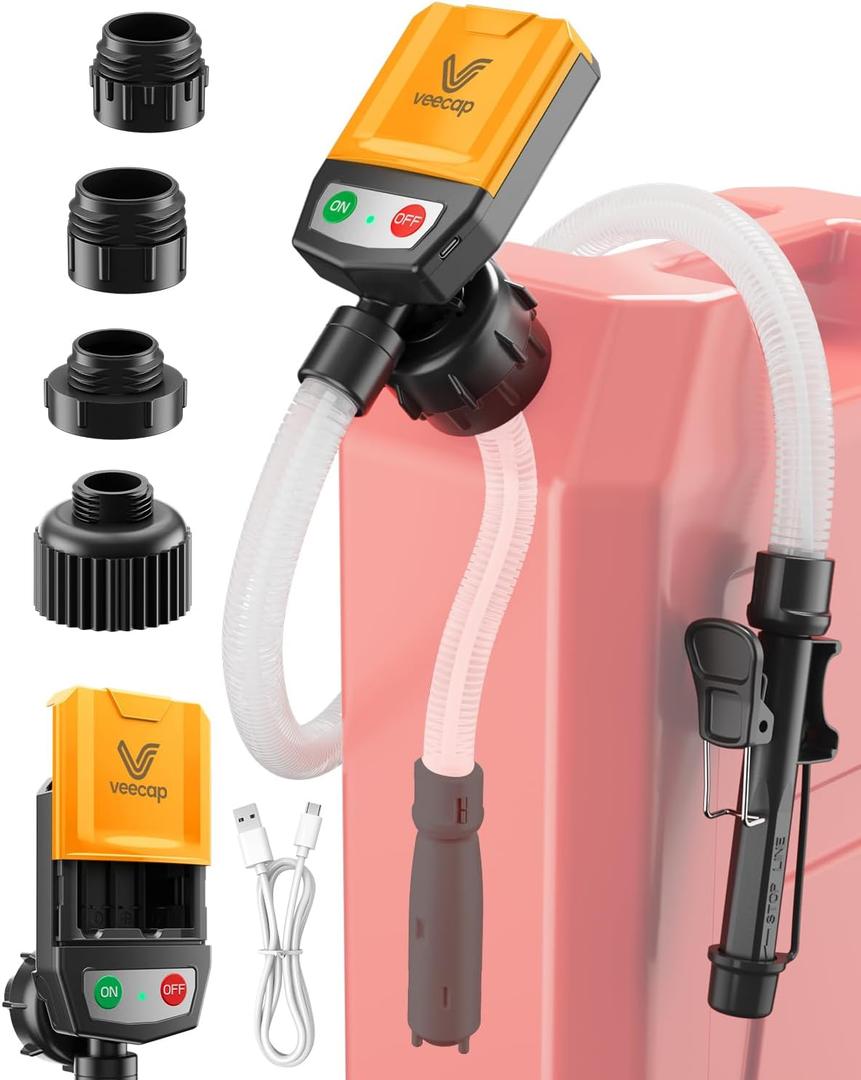 Automatic Electric Fuel Transfer Pump with Auto-Stop, 3.8GPM & 51" Hose & 4 Size Adapters Gas Can Pump with Leak Protection for Gasoline, Diesel, Kerosene, Gifts for Men Dad Him - 2nd Gen Yellow Black
