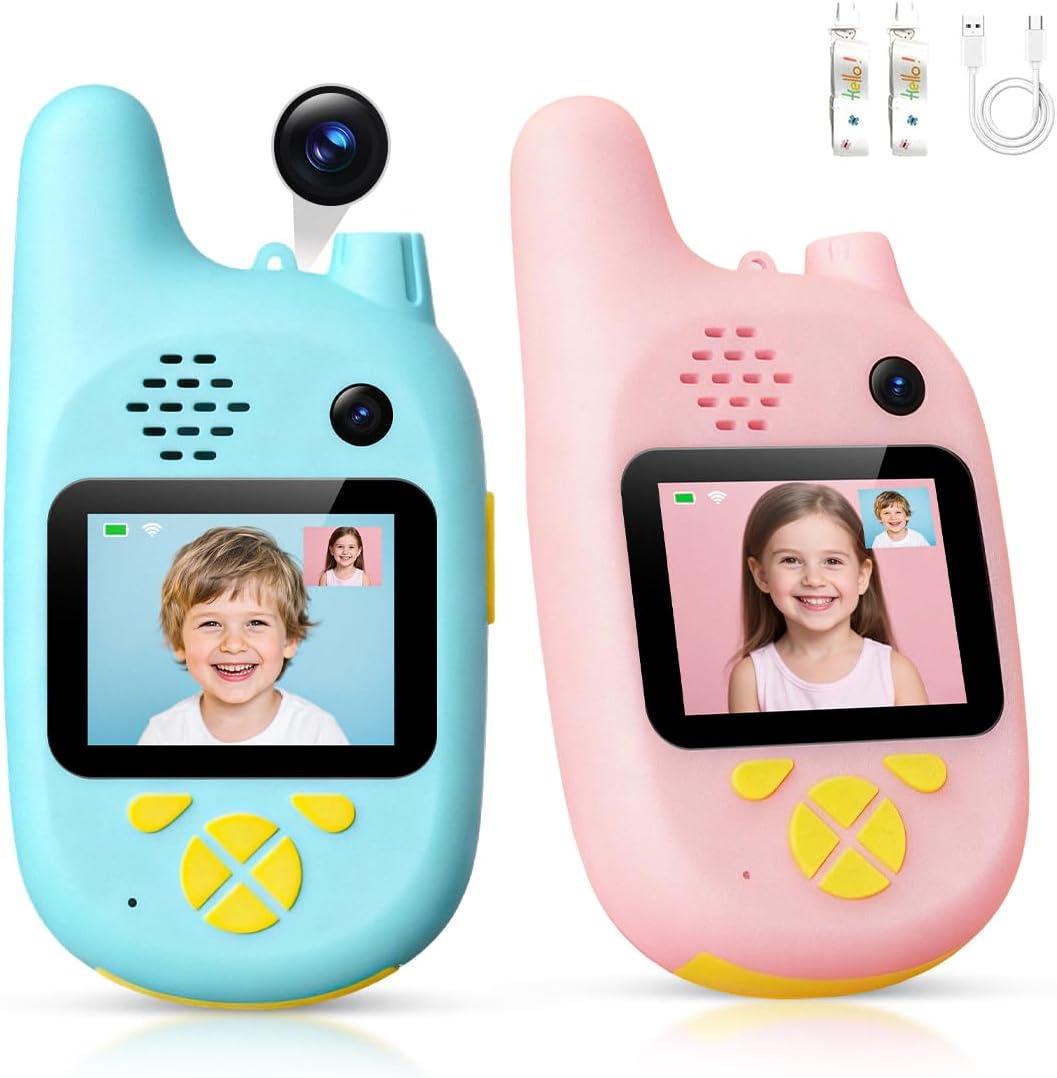 Kids Video Walkie Talkies with Front & Rear Cameras, Photo Capture, Voice Message, Rechargeable Long Range Two-Way Radio for Camping Hiking Birthday Gifts for Age 3-8 Year Old Boys Girls, 2 Pack