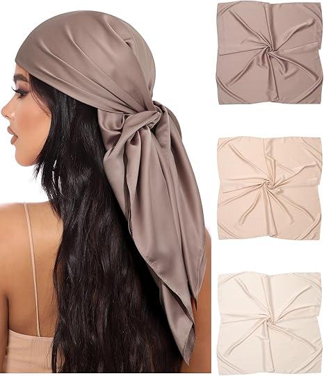 AWAYTR 3Pcs Satin Hair Scarves Silk Bandana Scarf Headscarf Silk Feeling Scarf for Women