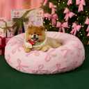 LE SURE Donut Small Dog Bed - Round Cat Beds for Indoor Cats Anti-Anxiety Calming Gift for Pets, Washable Cute Modern Beds with Jacquard Shaggy Plush & Anti Slip Bottom, 23 Inch, Pink Taffy