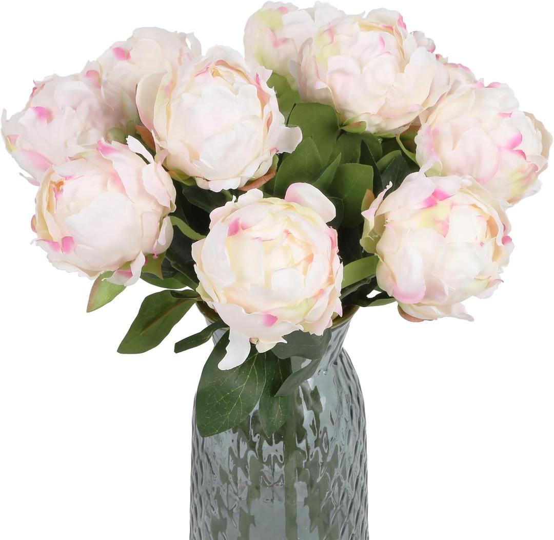 10pcs Peonies Artificial Flowers Fake Silk Peonies with Single Stem Faux Peonies Flowers for Wedding Table Centerpieces Home Decorations Bridal Bouquets Floral Arrangements (Champagne)