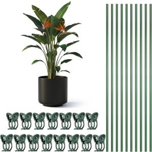 Orchid Sticks and Clips Set 15.7" Plant Support Stakes for Indoor Outdoor Plants Green Bendable Plastic Sticks for Tall Plants Supports, 15.7inch/40cm