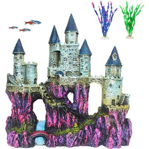 PINVNBY Aquarium Resin Castle Decoration Fish Tank Driftwood Castle Cave Hideouts House Plants Supplies Accessories(Purple)