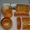 Orange Bathroom Accessories Set, 5 Pcs Clear Glass Bathroom Accessories with Lotion Soap Dispenser, Soap Dish, Toothbrush Holder, Tumbler, Cotton Swab Jars