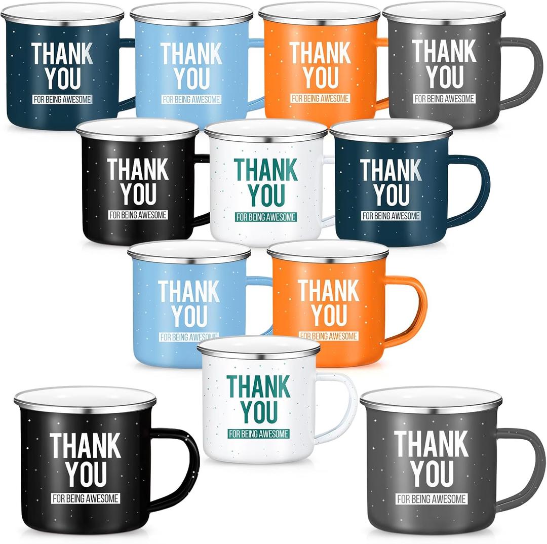 Sieral 12 Pcs Employee Appreciation Gift for Coworkers, Bulk Employee Thank You Gifts, Office Appreciation Gifts 12 oz Coworker Coffee Mugs Thank You for Being Awesome Enamel Mugs (Fresh Color)