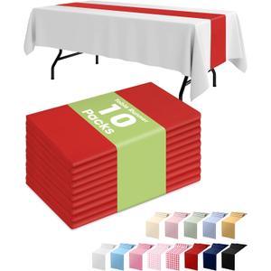 Pureegg Red Plastic Table Runners - 10 Pack, 14'' x 108'', Water Resistant & Disposable Centerpiece Decorations for Table Cloth, Wedding, Birthday, Holiday, Baby Shower, Party, Home Decor