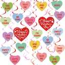 54Pcs Happy Valentines Day Hanging Swirls Party Decorations Conversation Hearts Candy Hanging Swirls Banner Garland for Anniversary Valentines Day Home Office Classroom Decorations