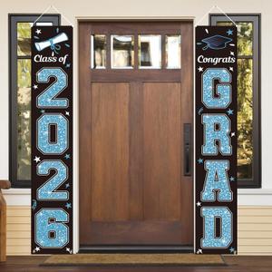 KMUYSL Graduation Decorations Class of 2026, Blue & Blue Congrats Grad Banner Hanging Flags Porch Sign, 2026 Graduation Decorations Party Supplies for Any School Indoor/Outdoor Decor