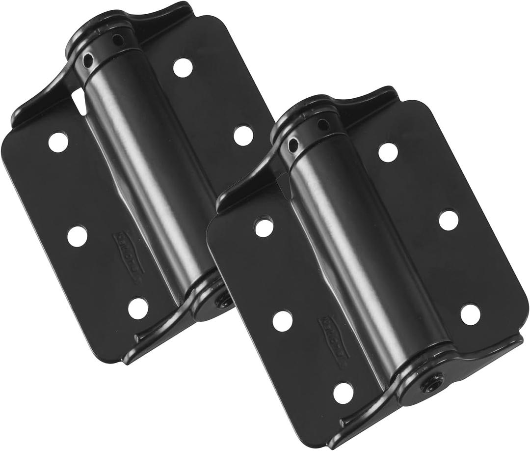 National Hardware N114-975 Adjustable Spring Hinge 2-Pack 3 in Black Heavy Duty Self Closing Door Hinges for Interior Exterior Surface Mount No Mortise Required