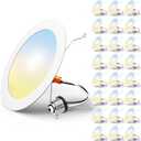 FREELICHT 24 Pack Retrofit LED Recessed Lighting 6 Inch, Selectable 2700K/3000K/4000K/5000K/6000K, Dimmable Flat LED Can Lights, 10W=110W, 1000LM, IC & Damp Rated, ETL & FCC, White