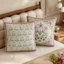 Spring Floral Block Print Pillow Cover, Euro Shams Decorative Lavender Pillow Covers 18x18 for Couch Sofa Bed Living Room, Purple Bloom