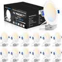VOLISUN 12 Pack 7 inch Recessed Lighting, 5CCT LED Recessed Light with Junction Box, 2700K-5000K Selectable, Dimmable Canless Wafer Downlight, LED Ceiling Light ETL Certificated, White 