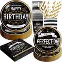 Aged to Perfection Birthday Decorations, 120Pcs Birthday Party Decorations for Men, Disposable Tableware Includes Paper Plates, Napkins, Cups and Straws | Serves 24