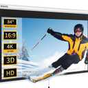 WASJOYE 84'' Projector Screen Manual Pull Down - 16:9 HD Retractable Projection Screen with Auto Locking - 4K Projector Screen Anti-Crease for Home Theater Cinema Office Education Presentation