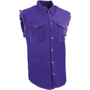 Milwaukee Leather DM1006 Men's Purple Lightweight Denim Shirt with with Frayed Cut Off Sleeveless Look - Medium