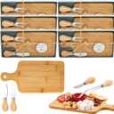 6 Set Bridal Baby Shower Cheese Prizes Wooden Square Board Gift Set Knives Forks Thank You Tags with Box for Guests for Valentines Bridal Baby Shower Housewarming Gifts (Bamboo Color)