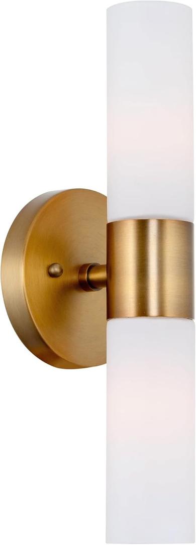 Kira Home Duo 14" Modern Wall Sconce with Frosted Glass Shades, for Bathroom/Vanity, Warm Brass Finish
