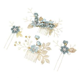 NUOBESTY 4-Piece Sage Green Wedding Hair Comb Set Bridal Hair Accessories with Pearl Floral Leaf Design for Women Special Occasions