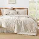 Litanika Oversized King Comforter Set 120x98 Beige, 3 Pieces Chevron Tufted Quilt Bedding Comforter Sets, Fluffy Bed Set