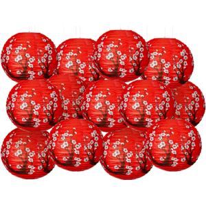 13 Pcs 12 Inches Large Chinese Japanese Paper Lantern Hibachi Party Decorations Red Cherry Blossom Decorative Hanging Lantern for Chinese New Year Home Restaurant Wedding Decor(Red)